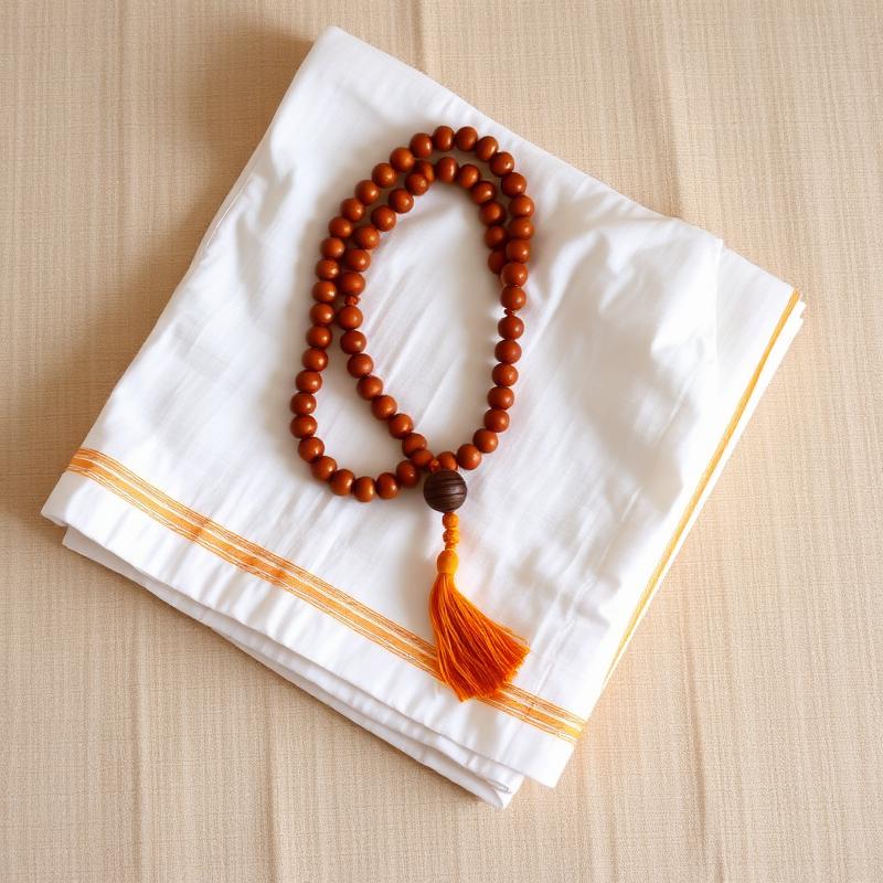Pure Cotton Pooja Dhoti & Mala